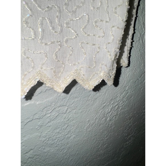 Laurence Kazar Beaded Pearl Sequin Cocktail Dress Ivory Short Sleeve Evening M - Picture 7 of 7